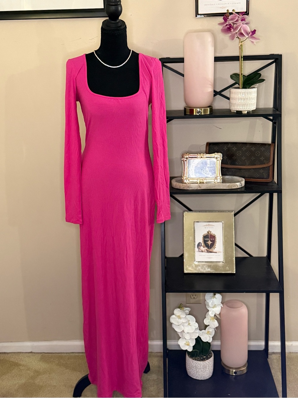 SKIMS Hot Pink Long Sleeve Maxi Dress Size L NWT